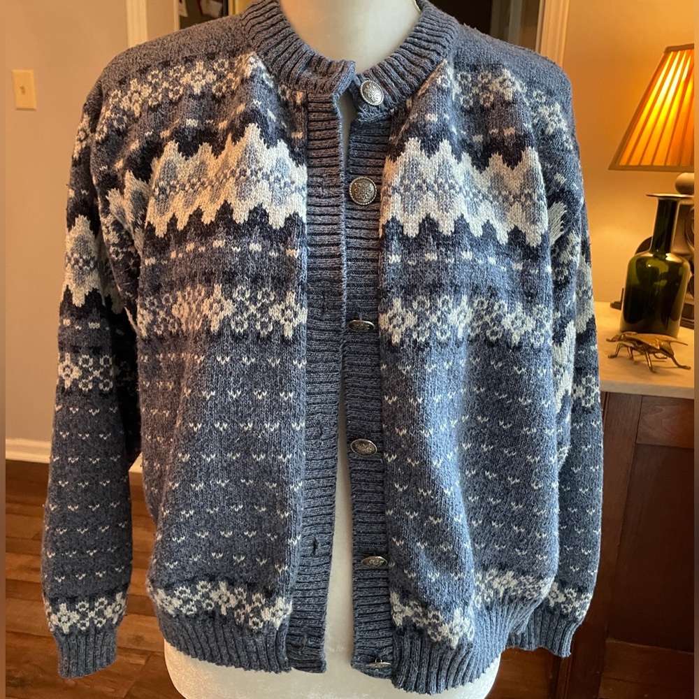 Eddie Bauer Women’s Fair Isle Cardigan. Vintage 1990’s made USA. Cotton Blend.